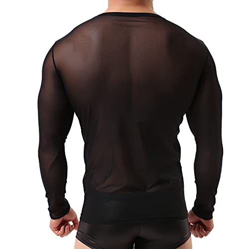 Men's Sexy Tank Top, Mesh Long Sleeves Transparent T-Shirt See Through Vest4