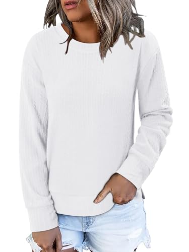ONLYSHE Womens Shirts Long Sleeve Crewneck Tunic Tops Casual Lightweight Knit Solid Color Sweatshirts Trendy Blouse Basic Tee