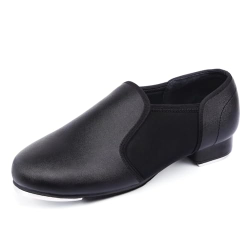 ARCLIBER Black Tap Shoes for Women and Men PU Leather Slip On Women Tap Dance Shoes 6