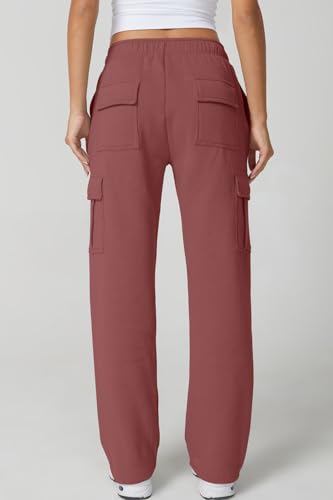 Image of QINSEN Baggy Medium Waist Elastic Sweatpants for Womens Casual Long Fleece Cargo Pants with Pockets