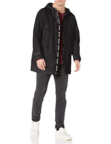 DKNY Men's Midlength Hooded Taslan Parka Jacket, Black, Large