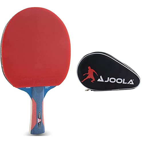 JOOLA Tischtennisschläger Rosskopf Junior Pro ITTF genehmigter Kinder Wettkampf Tischtennis-Schläger 5 Sterne, Griff Blau/Rot & 80505 Tischtennisschläger Hülle Pocket Double Schwarz/Rot, 28 x 17 x 4cm