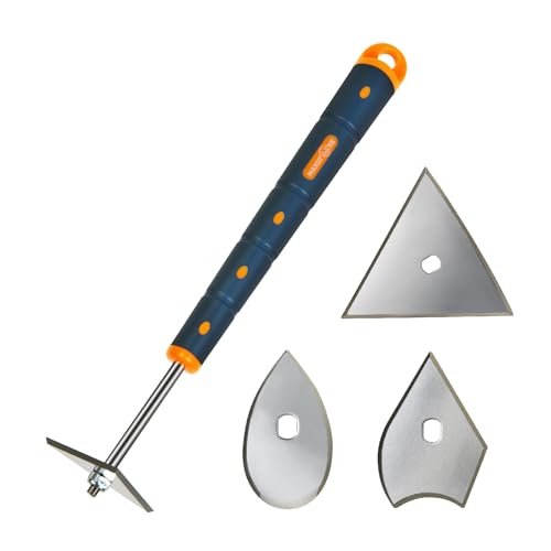 MANUFORE 13-Inch Contour Paint Scraper, Long Soft Grip Handle with 3 Interchangeable Blades for Paint, Varnish, Putty, Caulk and Rust Removal on Curved & Rounded Surfaces