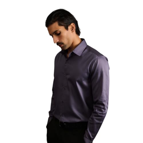 Image of BEYOURS Men's Full Sleeve Shirt Regular Fit Spread Collar 100% Cotton Satin Office & Formal.