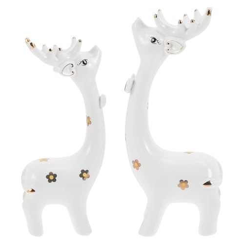 Figurines de cerf en céramique blanche artisanale pour bureau élégant