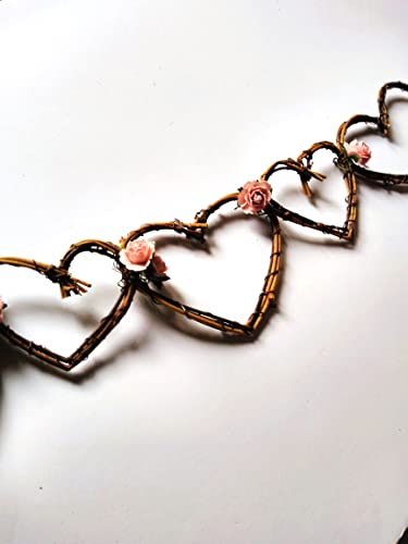 Vine Garland in Hearts and Pink Roses for Rustic Bridal Shower, Weddings in Choice of Length