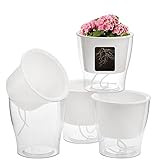 ZOOFOX 4 Pack 7 Inch Self-Watering Planters, Large Clear Plastic Automatic-Watering Plant Pot,...