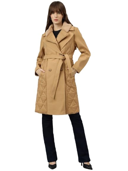 latin quarters Women Beige Spread Collar Long Sleeve Solid Over Coat Jacket-picture-59