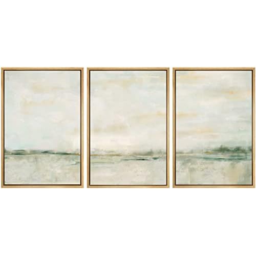 SIGNWIN Framed Canvas Print Wall Art Set Grunge Tan Green Pastel Landscape Shapes Abstract Illustrations Modern Art Decorative Nordic for Living Room, Bedroom, Office – 24″x36″x3 Natural
