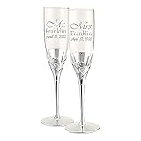 Lenox True Love Silver Personalized Wedding Champagne Flutes, Set of 2 Custom Engraved Champagne Glasses, Accessories and Gifts for the Bride and Groom