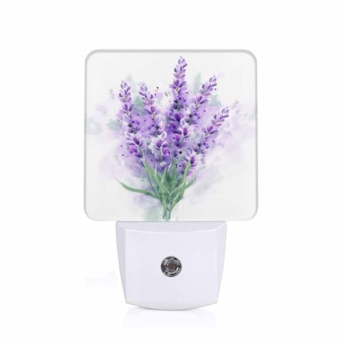 Image of LED Night Light,Delicate Purple Lavender Flowers LED Night Light Plug into Wall with Dusk to Dawn Light Sensor White Energy Efficient Nightlight for Bedroom Bathroom Hallway LivingRoom Kitchen