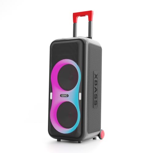 Image of GOVO Goloud 970 | 300W USB Portable Party Speaker with Powerful Pro Sound | Vibrant Dynamic Light Show | Illuminated Control Panel | Guitar & Mic - Input (Black)