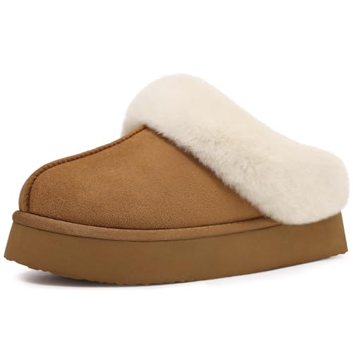Litfun Fuzzy Platform Slippers for Women Comfy Winter House Shoes with Memory Foam Indoor Outdoor