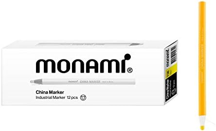 Monami Peel Off China Markers, Yellow, Grease Pencil Markers, 12 Count, Fade Resistant & Moisture Resistant Wax Markers, Easy to Erase Pencil Wax Markers, for Glass, Metal, Porcelain & Other Surfaces