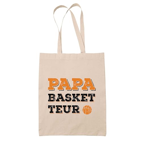 Sac cabas jute papa basketteur grand tote bag cadeau famille original