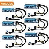 PCI-E Riser Newest Version 009s 1x to 16x 6-pin SATA Powered Adapter & 23IN USB3.0 Cable | Support Asus, EVGA, Gigabyte, MSI, SAPPHIRE, XFX etc GPUs for mining ETH/ZEC/BitCoin/AltCoins (6-Pack)