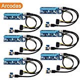 PCI-E Riser Newest Version 009s 1x to 16x 6-pin SATA Powered Adapter & 23IN USB3.0 Cable | Support Asus, EVGA, Gigabyte, MSI, SAPPHIRE, XFX etc GPUs for mining ETH/ZEC/BitCoin/AltCoins (6-Pack)