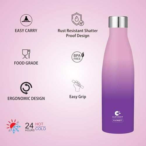 Image of Clay Craft Vacbott Gerald Double Tone Double Walled|18 Hours Hot and 24 Hours Cold Vacuum Insulated|Thermosteel|Flask 1000ml|2 Pcs, Steel Bottles for Travelling|BIS Certified|1Year Limited Warranty