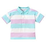Boys Girls Striped Shirts Rainbow Button Polo Shirt for Toddler Baby Short Sleeve Lapel Summer Cotton (Pink, 3-4 Years)