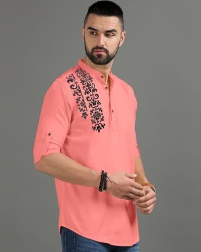 Image of FINIVO FASHION Men's Regular Fit Cotton Blend Kurta Shirt | Full Sleeve Ethnic Shirt with Mandarin Collar and Button Placket | Casual Kurta for Daily and Traditional Use