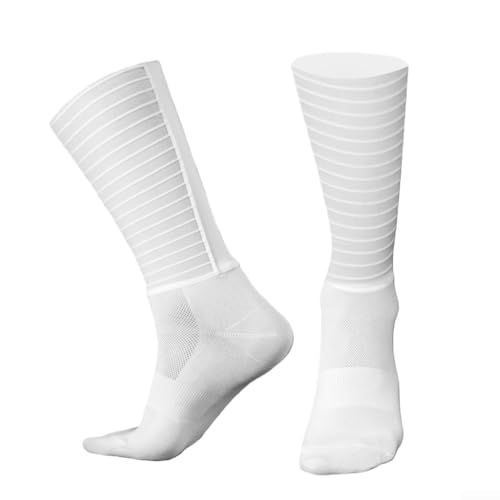 Calcetines de ciclismo, 1 par, parte superior alta, antideslizantes y resistentes al desgaste, tela transpirable que absorbe la humedad para bicicleta de carretera y ciclismo de montaña (C)