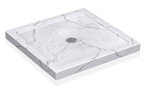 KPUY 32 X 32 Shower Base Pan with Center Drain Carrara White
