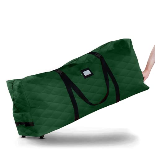 ZOBER 600D Oxford Fabric Large Rolling Christmas Tree Storage Bag - Fits 9 Ft Artificial Trees - Waterproof Christmas Tree Bag For Storage Box For Xmas, Durable Handles and Wheels - Quilted Greeen