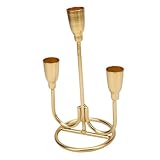 Pssopp Candelabro de Tres Cabezas, Candelabro Triple, de Hierro Dorado de Metal, Decoración de Repisa de Chimenea para Sala de Estar, Mesa de café, Exhibición Nan (Gold)