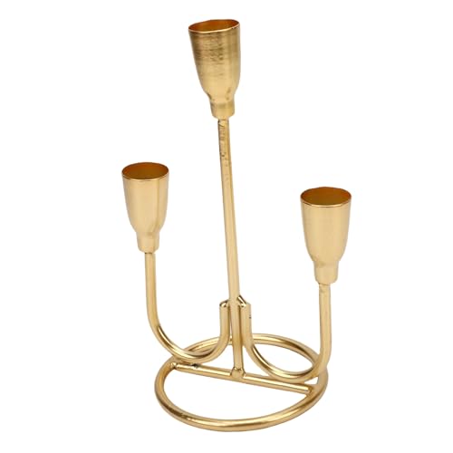 Omabeta Candelabro de Hierro Exquisito de Tres Cabezas para Decoración de Chimenea de Mesa de Centro, Soporte de Candelabro Decorativo Vintage para Centros de Mesa del Hogar (Oro)