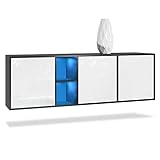 Vladon Cómoda Cuba - Negro Mate/Blanco de Alto Brillo - Aparador Moderno para su salón - (AnxAlxPr) 182x53x35 cm
