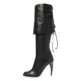 olomisa Women's Black Cuffed Top Knee High Stiletto...