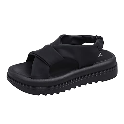 Woaikeyu Sandalias para Mujer Verano Moda plana de playa de buen gusto fondo grueso con zapatillas de pie colorido casco compatible con Moto Homologado, Le Noir, 39 EU