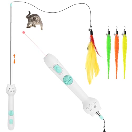 Image of TBTeek Cat Toy, 2in1 Light and 22 inch Retractable Pole with Feather, Rechargeable, 5 Modes, Interactive Wand Toy for Indoor Cat Kitten Dog 3 Refills | with Light and 22 inch Retractable Pole with Feather,Rechargeable,5 Modes, 2in1 Interactive Wand Toy 3 Refills