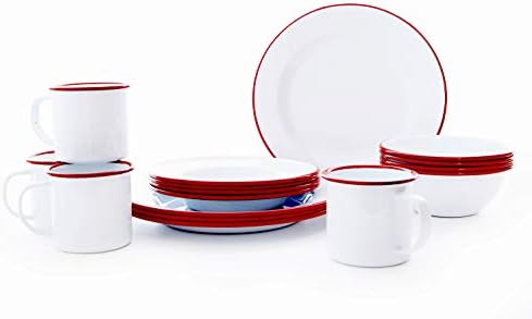Enamelware Starter Set, 16 piece, Vintage White/Red