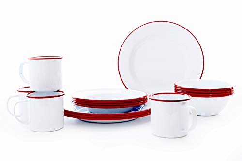 Enamelware Starter Set, 16 piece, Vintage White/Red