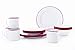 Enamelware 16 Piece Dinnerware Starter Set - Solid White with Red Trim