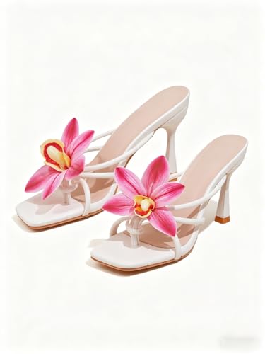 Image of MakeMeChic Women's Open Toe Floral Kitten Heels Flower Summer Beach Sandals
