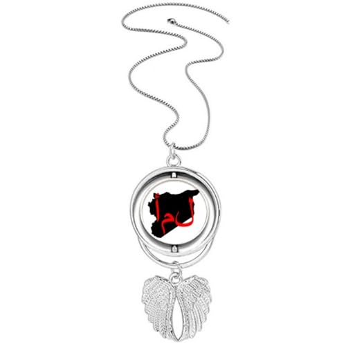 Collier pendentif ailes d'ange et chaîne en acier avec écriture asiatique