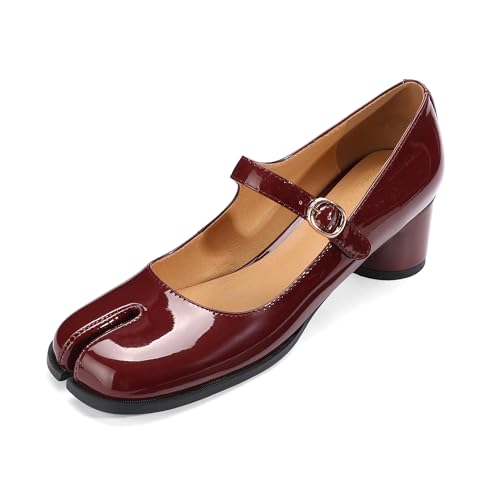 Image of Women Chunky Block High Heels Mary Janes Shoes Split Toe Tabi Shoes Ankle Strap Dress Pumps Shoes