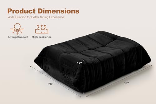 Image of Bean Bag Pouf Ottoman, Foot Stool, Foot Rest with Memory Foam Filled, Rectangle Ottoman for Living Room, Bedroom, Office (Black Plush)