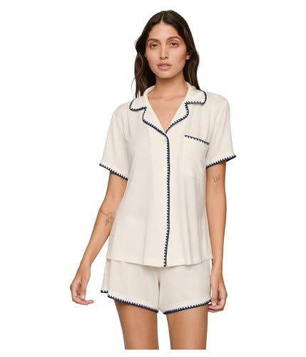 Eberjey Womens Frida Relaxed Shorts Pj Set Ivory/Navy MD One Size