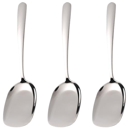 CUCUFA Serving Spoon 3Pcs Large 304 Stainless Steel Serving Spoons with Long Handle Mirror Polished Rectangular Round Edge 8.3x2.4in Serving Utensils for Buffet Party Restaurant Serving Spoon