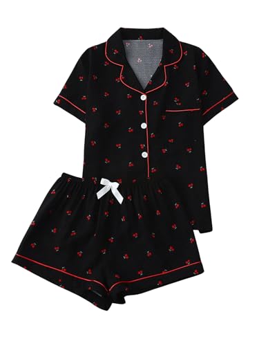 Image of Verdusa Pajamas For Women Set 2 Piece Summer Pajama Sets Cute Pjs Lounge Matching Button Shirt with Shorts