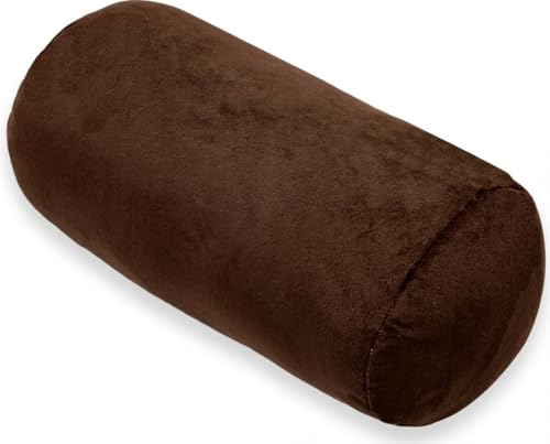 1 MIDDLE ONE Round Cylinder Bolster Pillow with Removable Velvet Cover, Tube Roll Cervical Pillow for Head, Neck, Back and Legs Support, 13" x 6", Brown