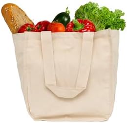 Best Canvas Grocery Shopping Bags - Cloth Grocery Tote Bags - Reusable Cotton Grocery Tote Bags with Bottle Sleeves