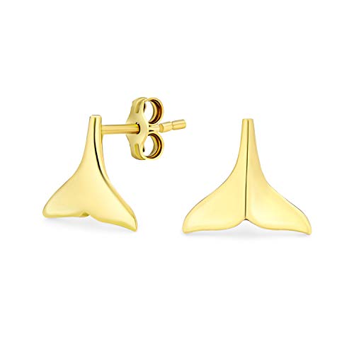 Minimalista Tiny Petite Nautical Mermaid Fin Whale Tail Stud Earrings For Women Rose Gold...