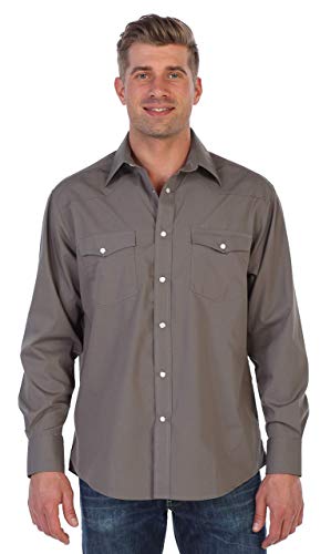 Gioberti Men’s Solid Long Sleeve Western Shirt with Pearl Snap-on Buttons, Gray, Large