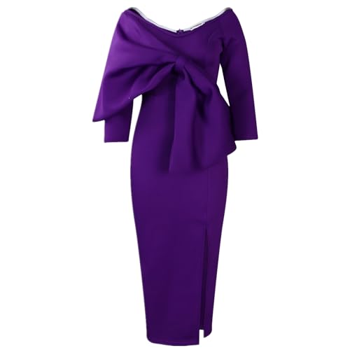 Women's Bateau Collar Hip Wrap Dress Fashion Elegant Dress Three-Dimensional Bow Decoration Dress