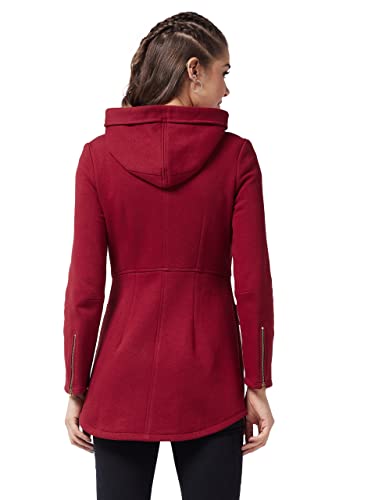 Image of Miss Chase Polyesterblend Women Hooded Full Sleeve Solid Longline Jacket