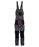 Stenso Torin - Mono de Trabajo con Tirantes para Hombre - con Bolsillos Multiusos - Gris/Rojo/Negro - L
